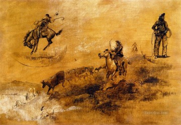 Bronco revienta conduciendo en 1889 Charles Marion Russell Pinturas al óleo